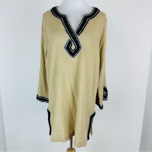 Soft Surroundings Tan with Black Sequin Embroidered Trim Tunic Top Size 1X